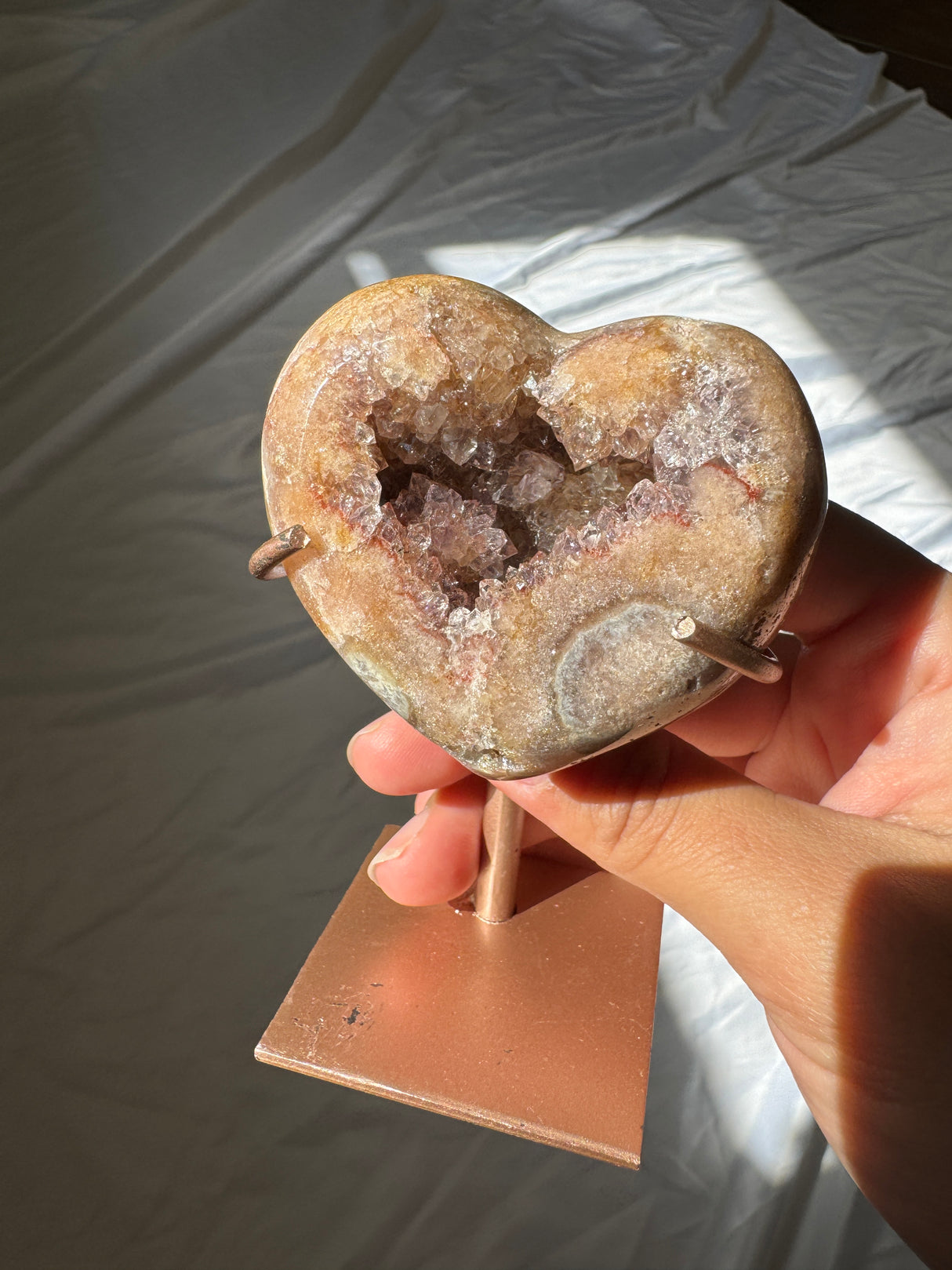Pink Amethyst Heart on Rose Gold Stand