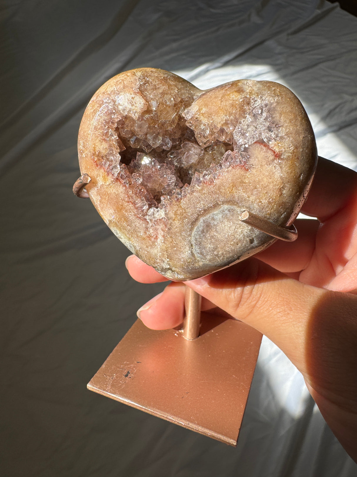 Pink Amethyst Heart on Rose Gold Stand