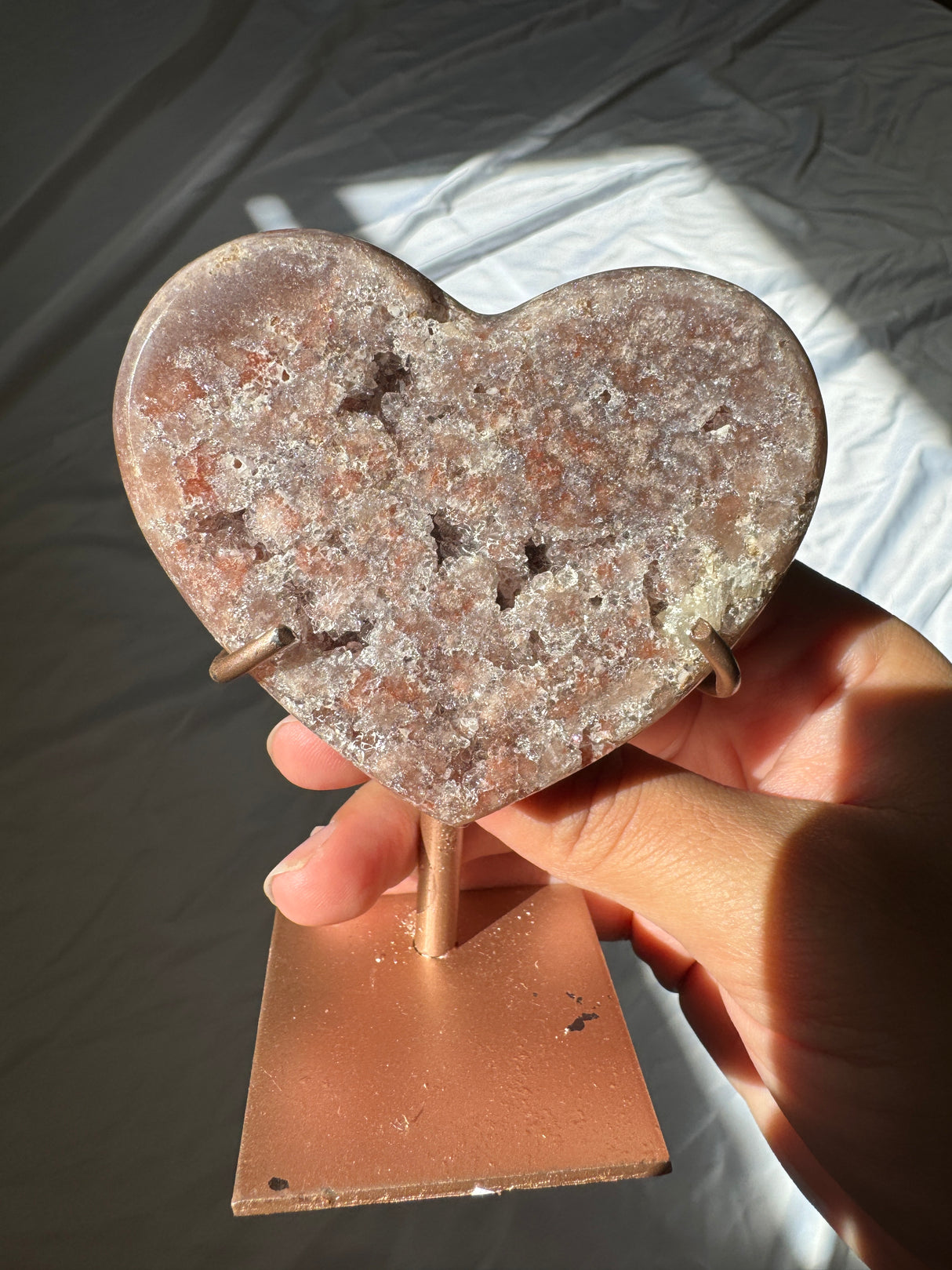 Druzy Pink Amethyst Heart on Rose Gold Stand