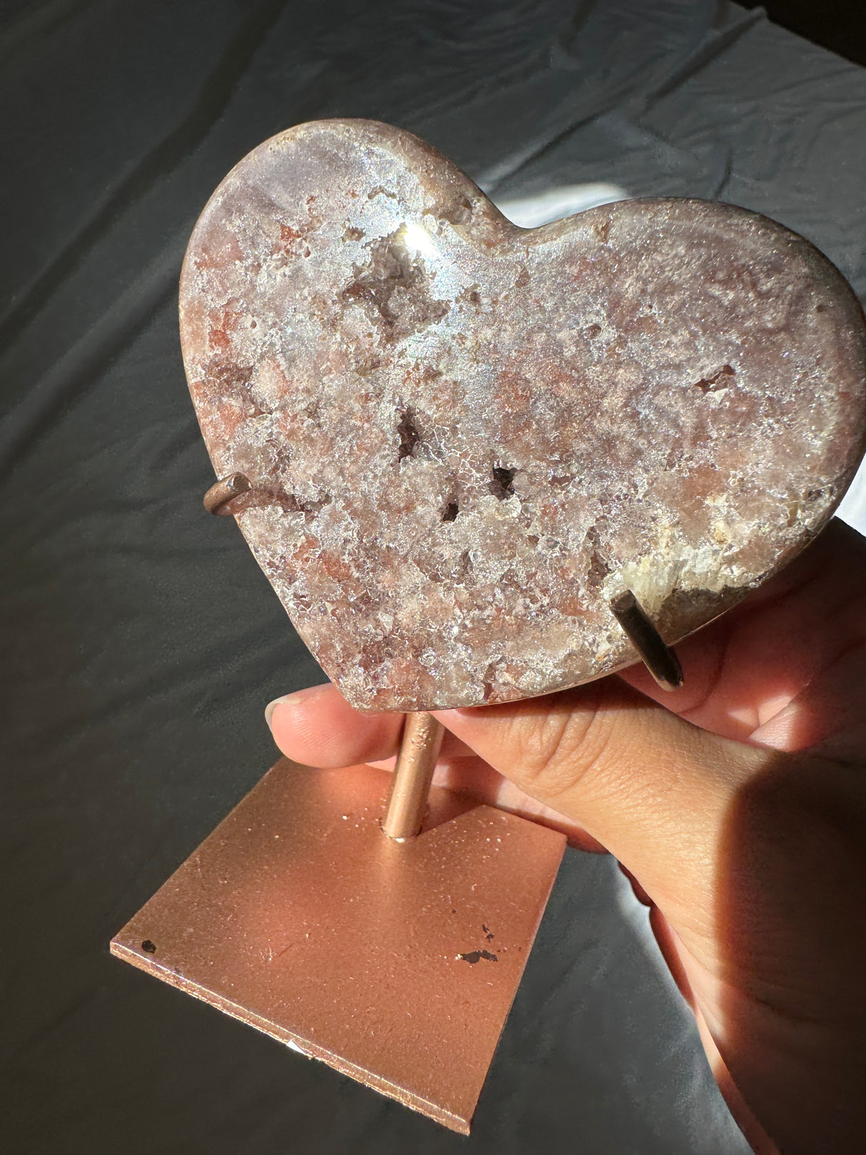 Druzy Pink Amethyst Heart on Rose Gold Stand