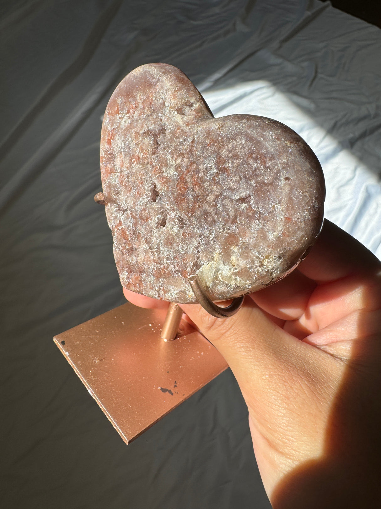 Druzy Pink Amethyst Heart on Rose Gold Stand