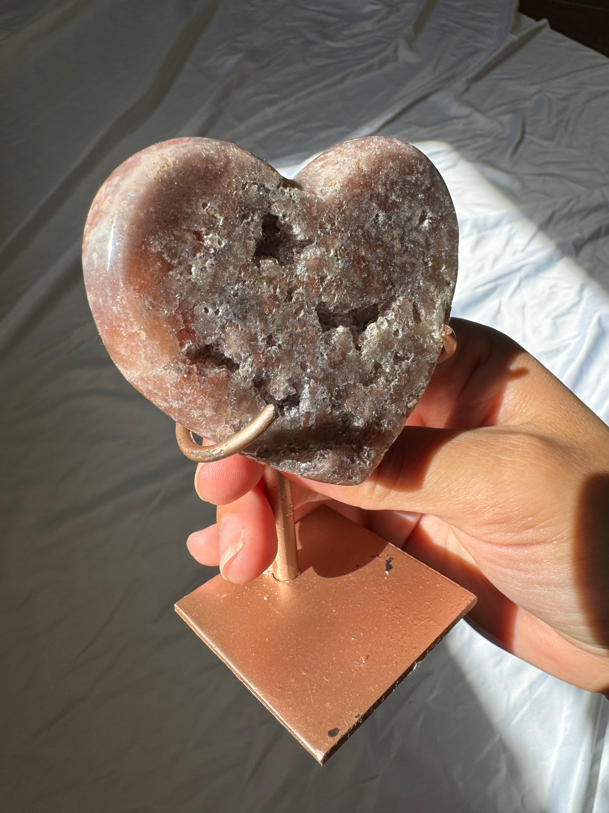 Druzy Pink Amethyst Heart on Rose Gold Stand