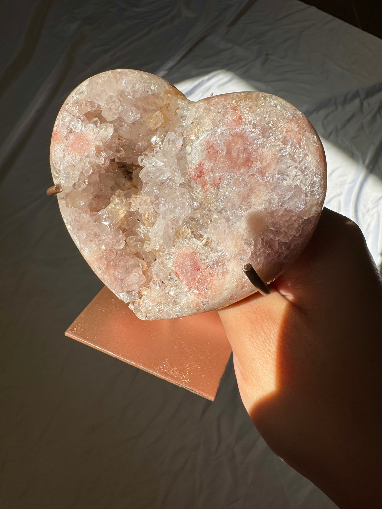 Quartzy Pink Amethyst Heart on Rose Gold Stand
