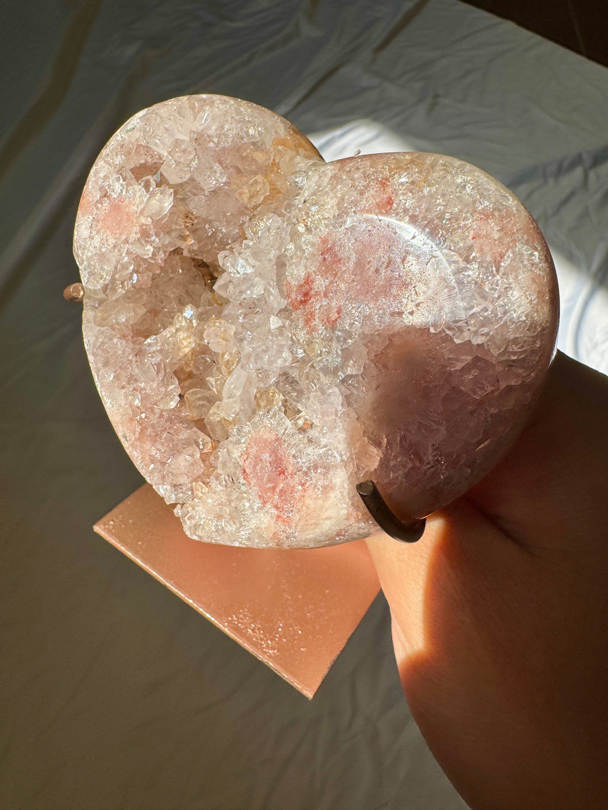 Quartzy Pink Amethyst Heart on Rose Gold Stand