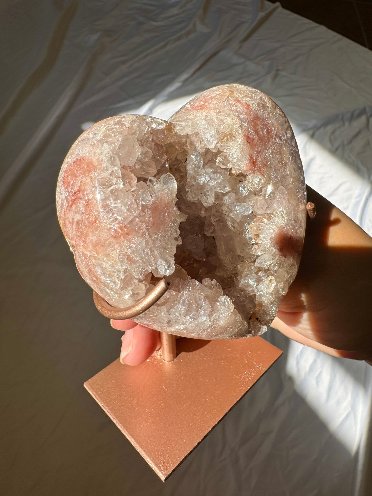 Quartzy Pink Amethyst Heart on Rose Gold Stand