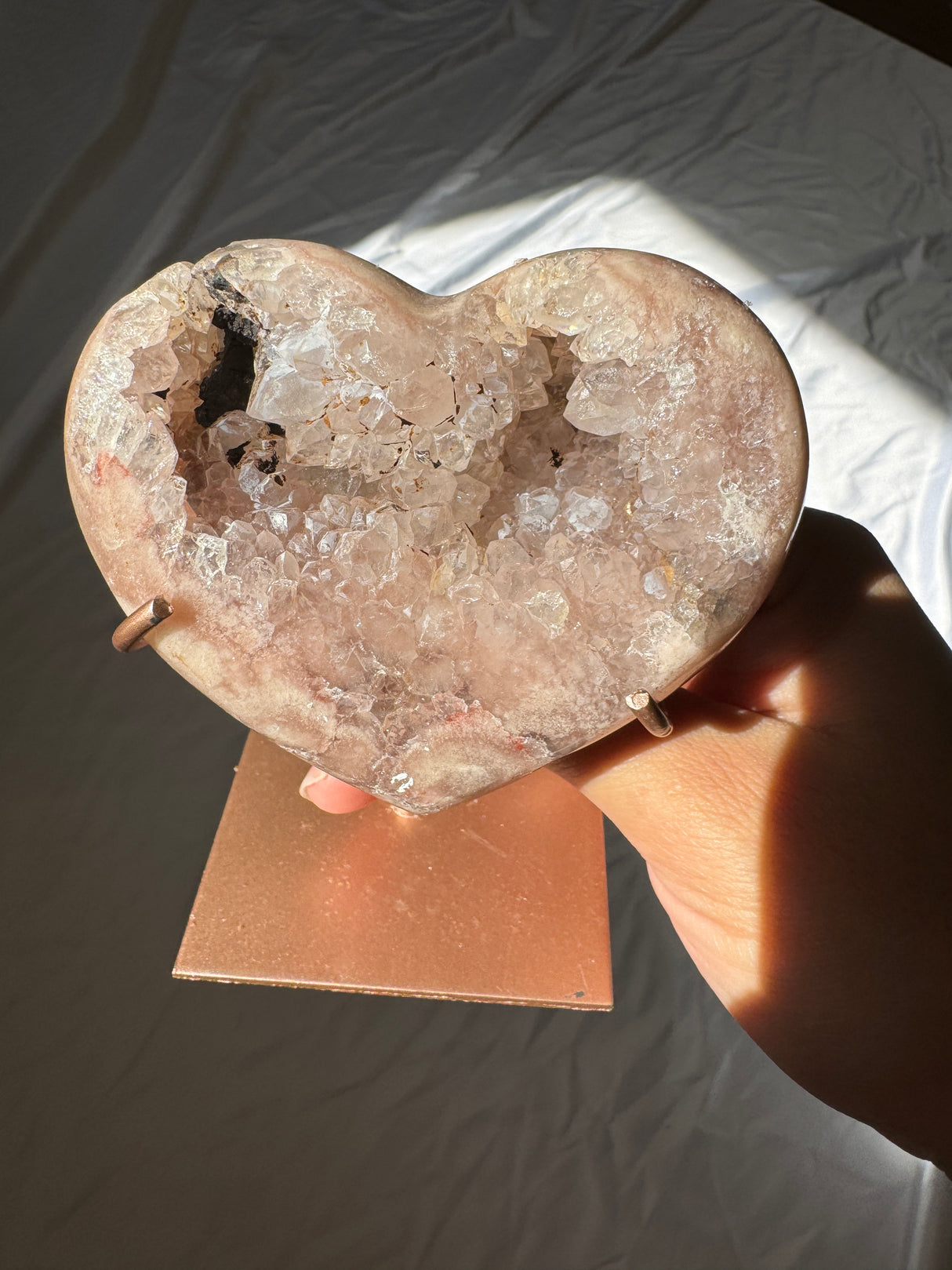 Pink Amethyst Heart on Rose Gold Stand