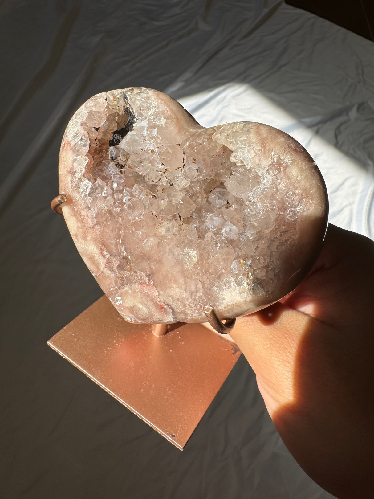 Pink Amethyst Heart on Rose Gold Stand