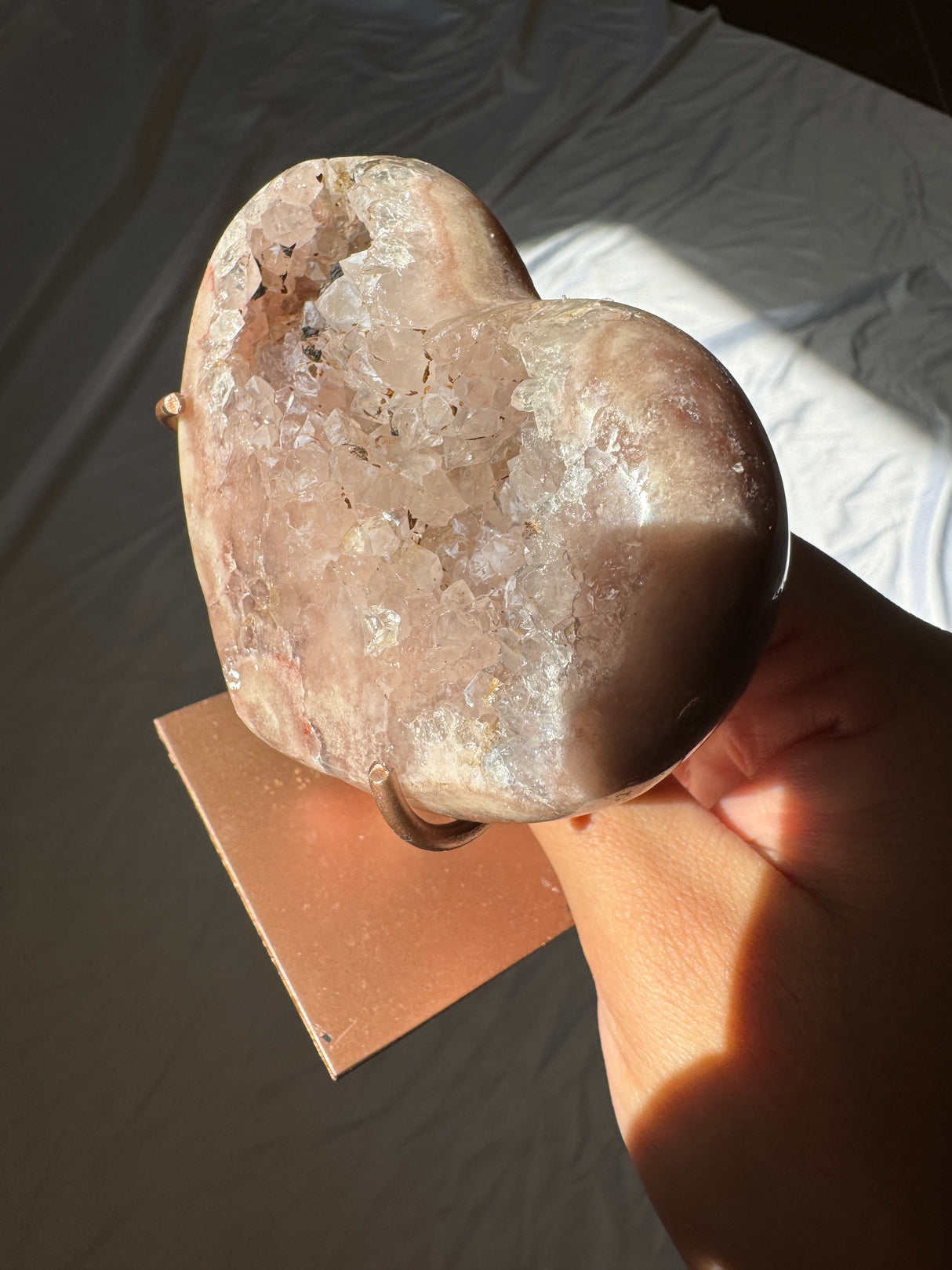 Pink Amethyst Heart on Rose Gold Stand