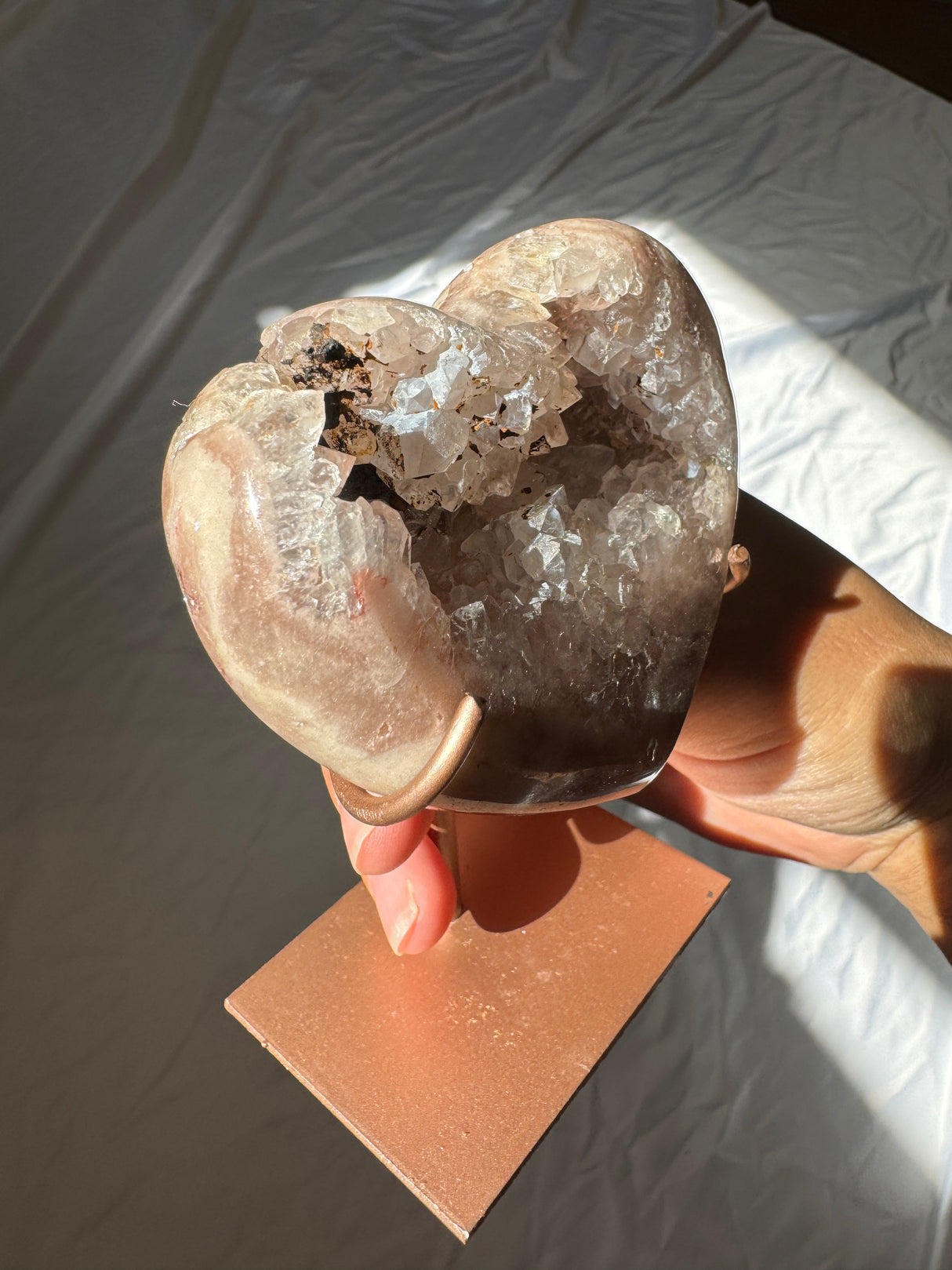 Pink Amethyst Heart on Rose Gold Stand