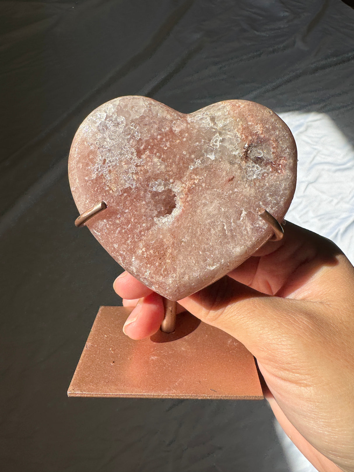 Pink Amethyst Heart on Rose Gold Stand
