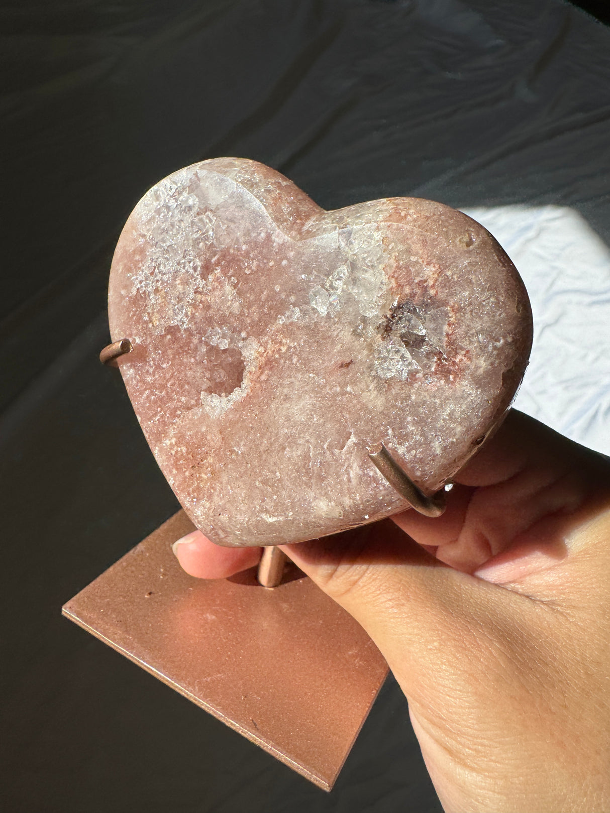 Pink Amethyst Heart on Rose Gold Stand