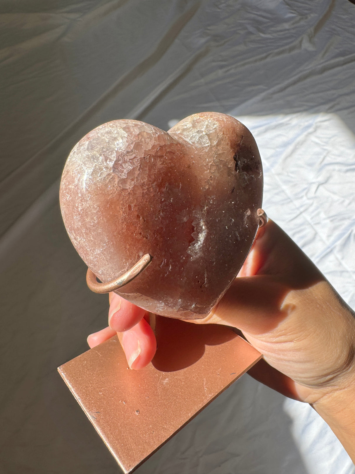 Pink Amethyst Heart on Rose Gold Stand