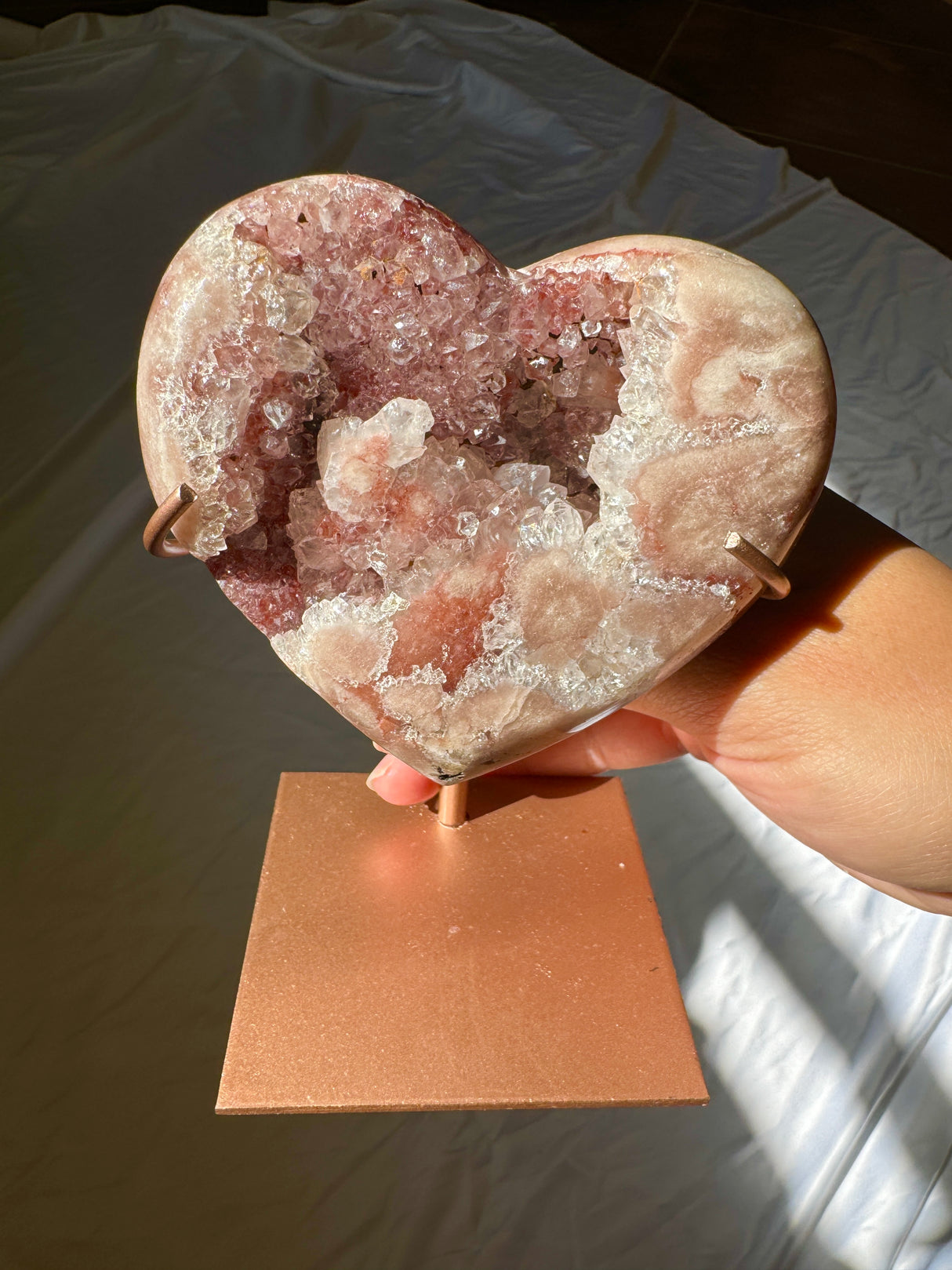 Pink Amethyst Heart on Rose Gold Stand