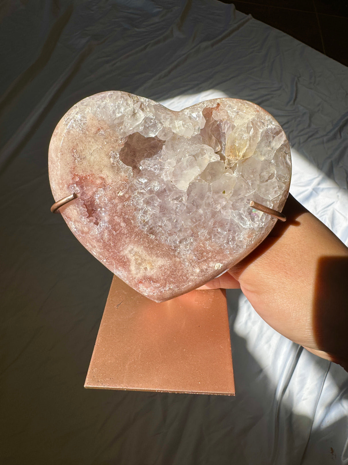 Pink Amethyst Heart on Rose Gold Stand