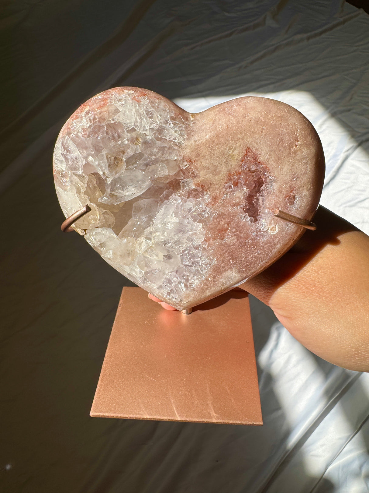 Pink Amethyst Heart on Rose Gold Stand