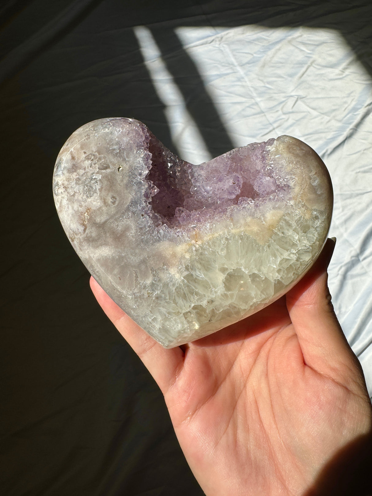 Lavender Pink Amethyst Heart on Rose Gold Stand
