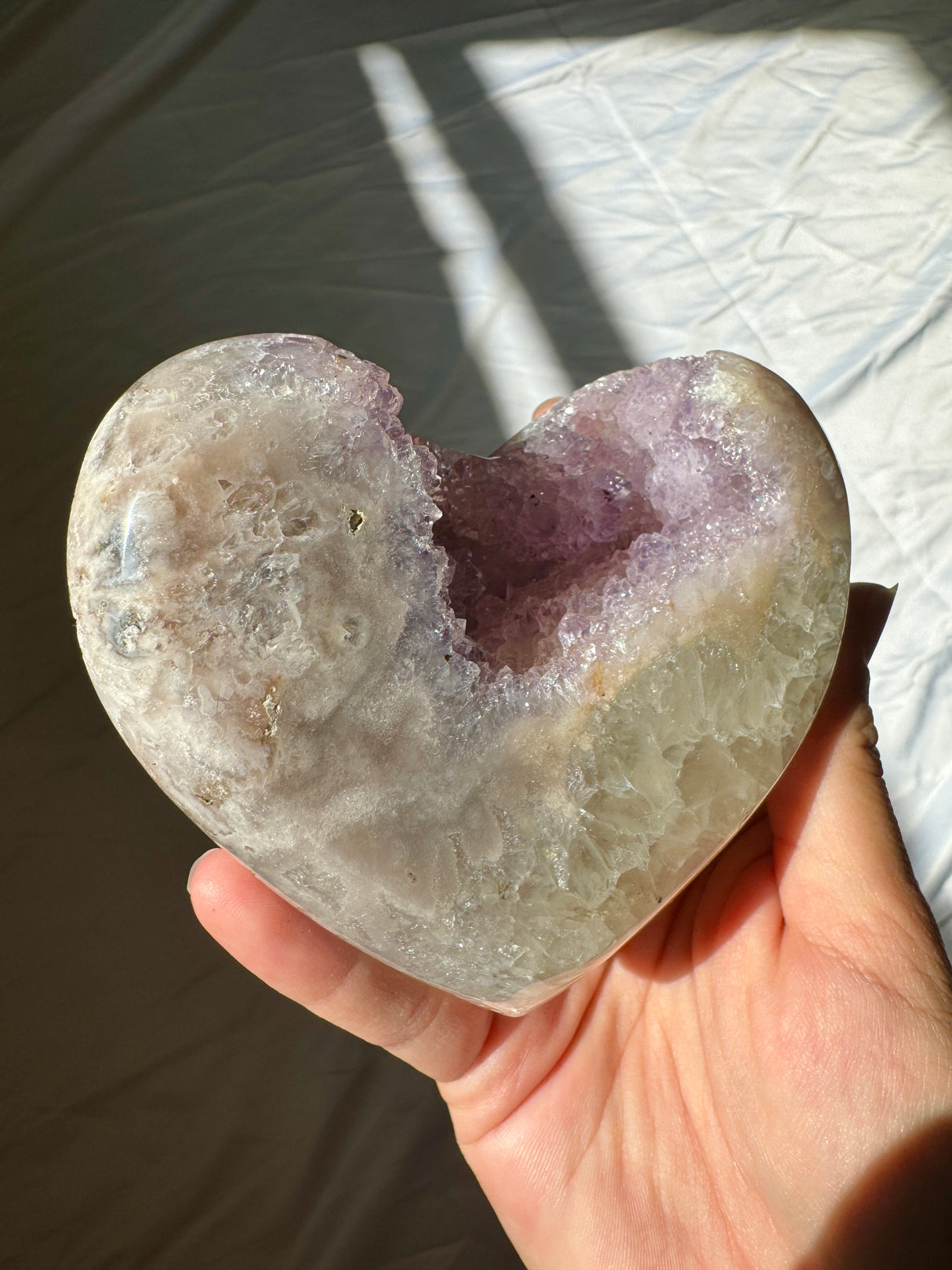Lavender Pink Amethyst Heart on Rose Gold Stand