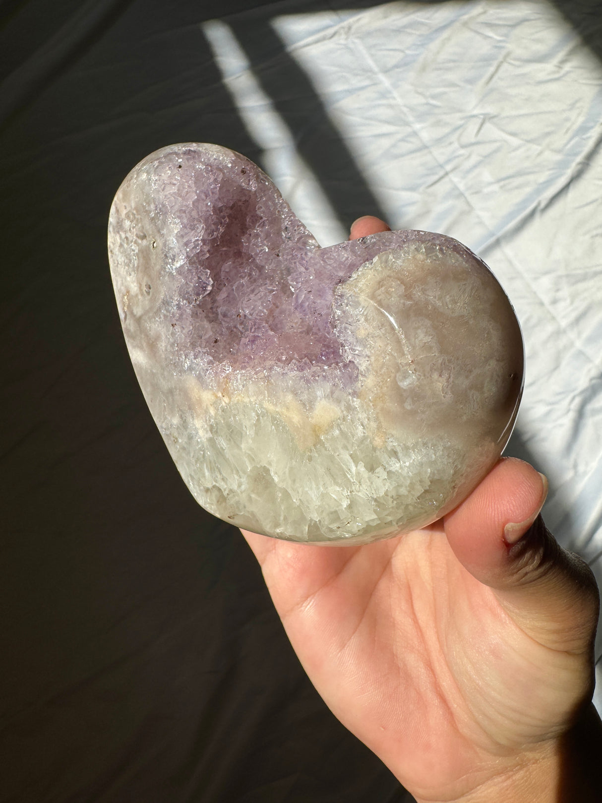 Lavender Pink Amethyst Heart on Rose Gold Stand
