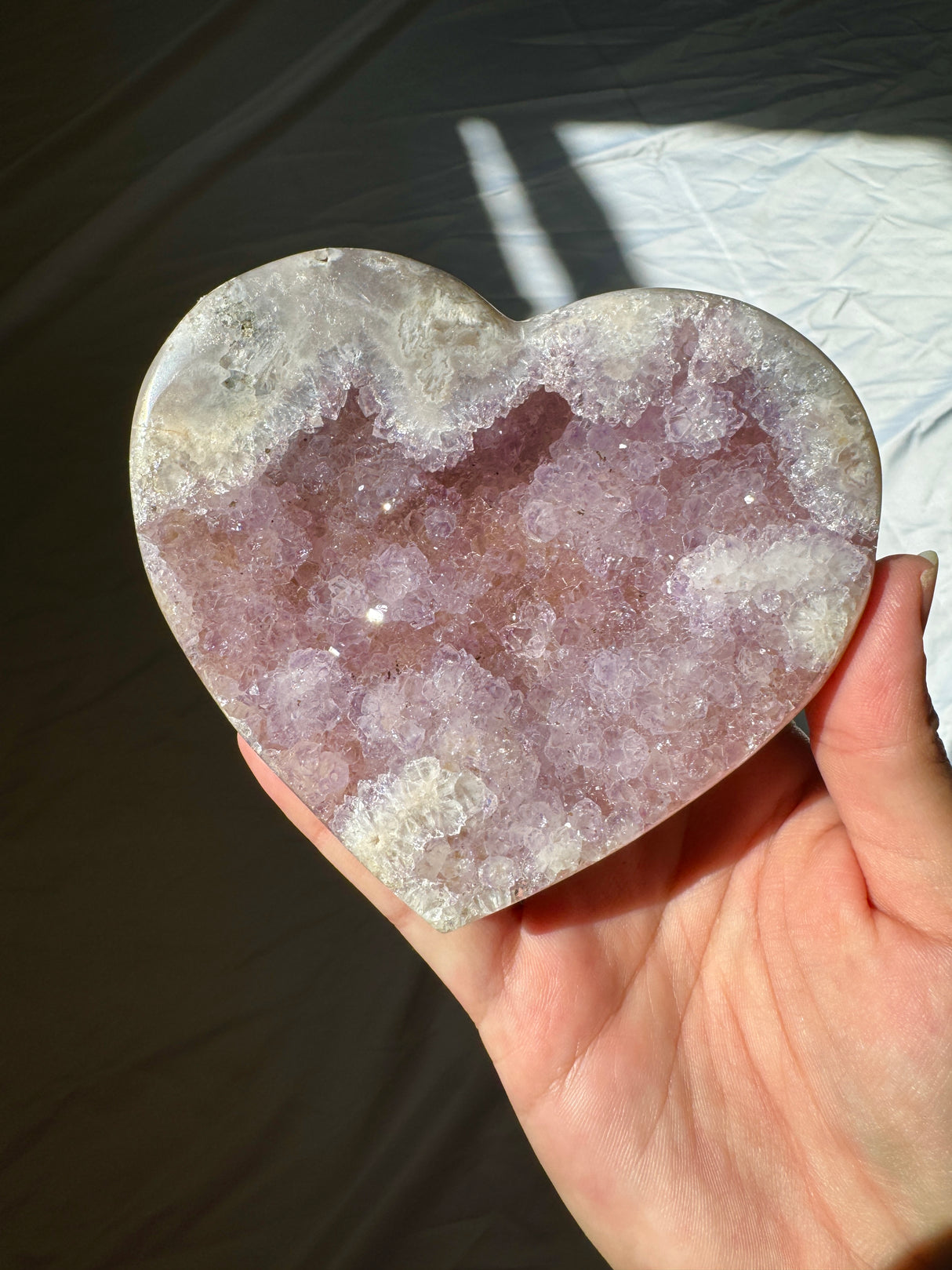 Lavender Pink Amethyst Heart on Rose Gold Stand
