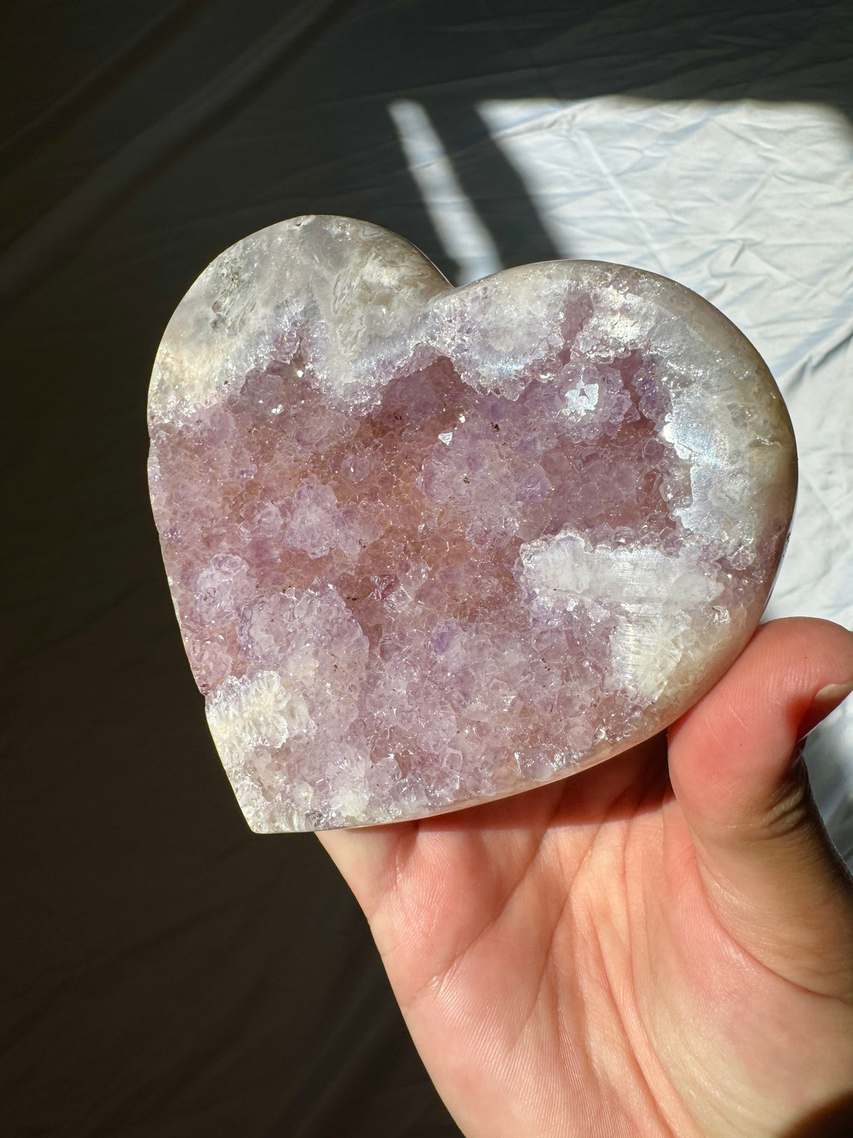 Lavender Pink Amethyst Heart on Rose Gold Stand