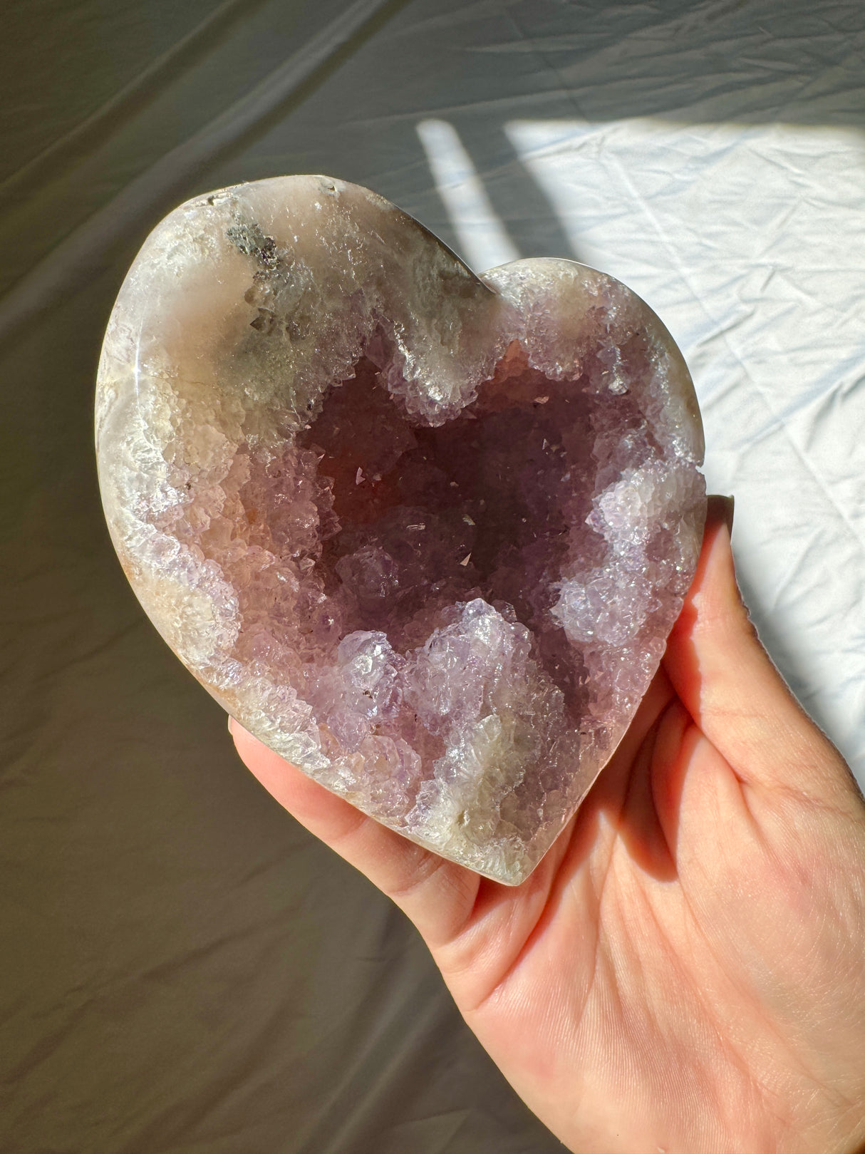Lavender Pink Amethyst Heart on Rose Gold Stand