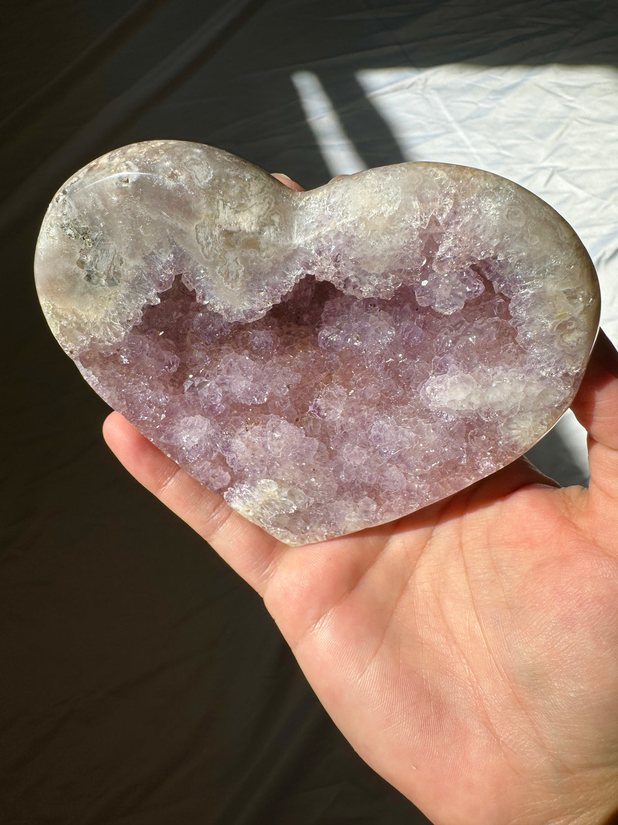 Lavender Pink Amethyst Heart on Rose Gold Stand