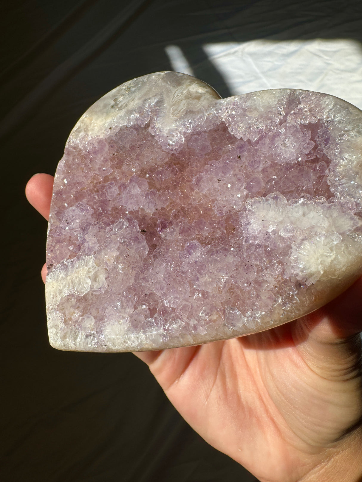 Lavender Pink Amethyst Heart on Rose Gold Stand
