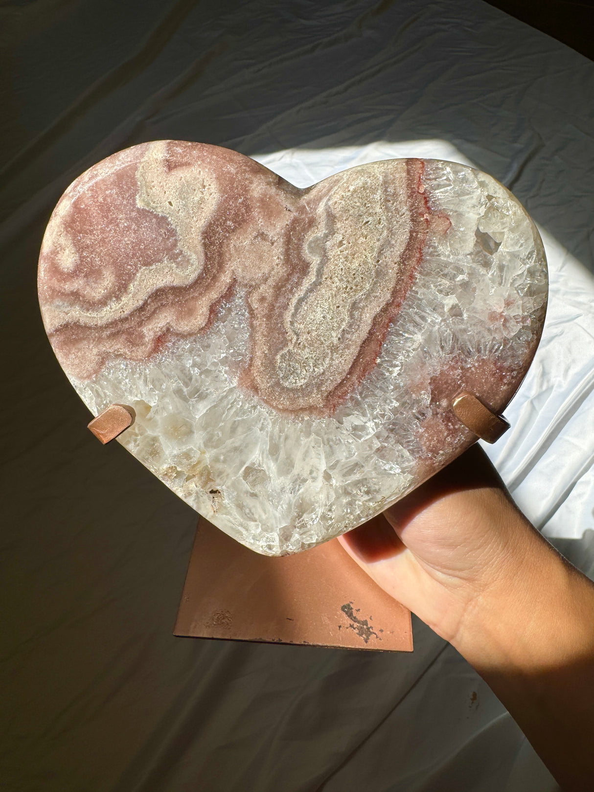 Pink Amethyst Heart on Rose Gold Stand