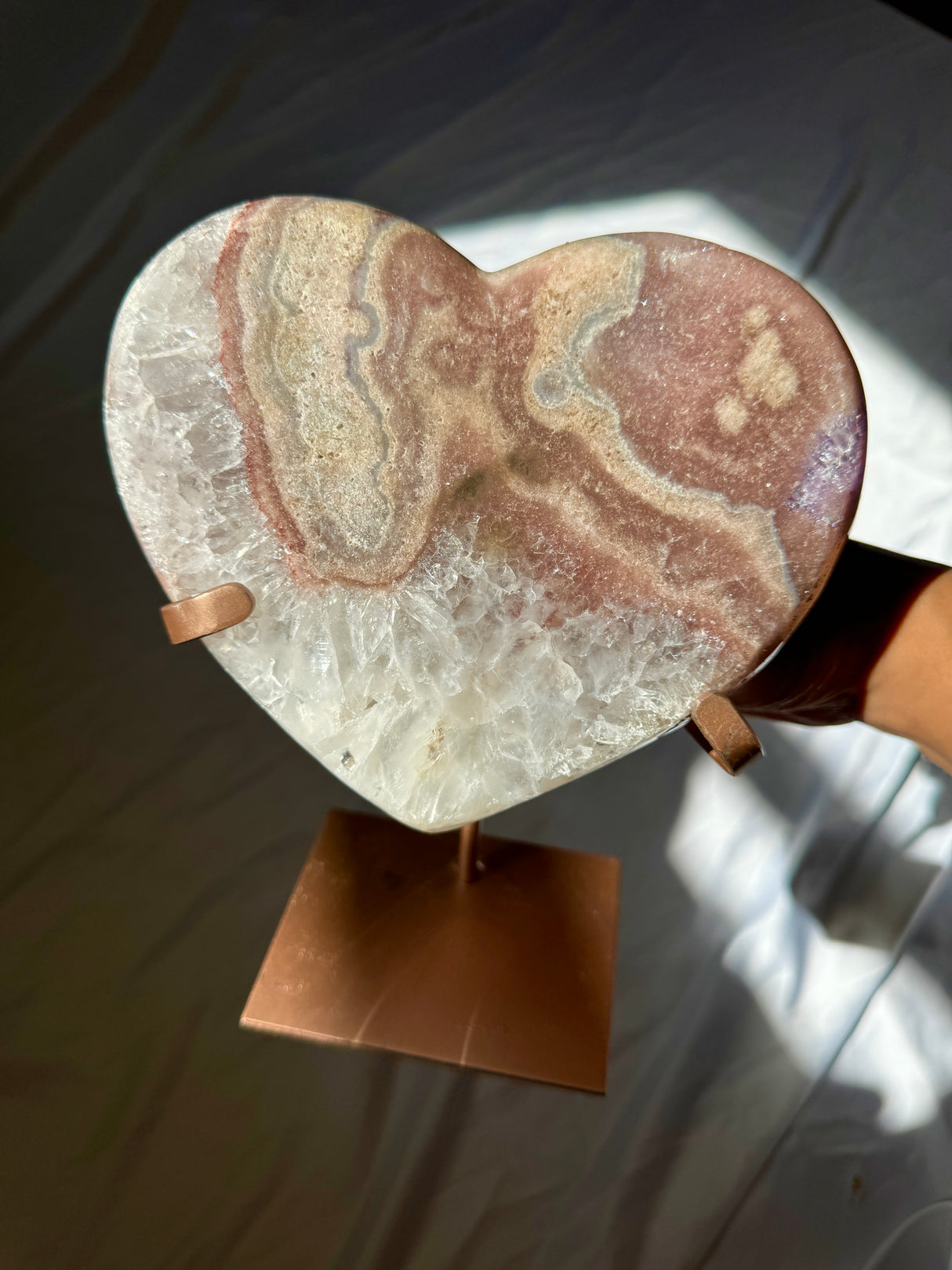 Pink Amethyst Heart on Rose Gold Stand