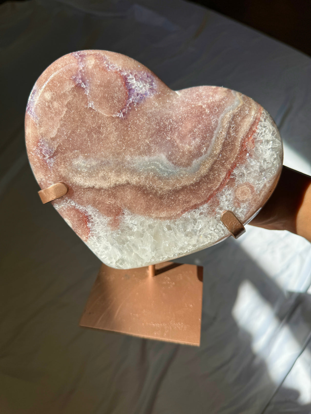 Pink Amethyst Heart on Rose Gold Stand