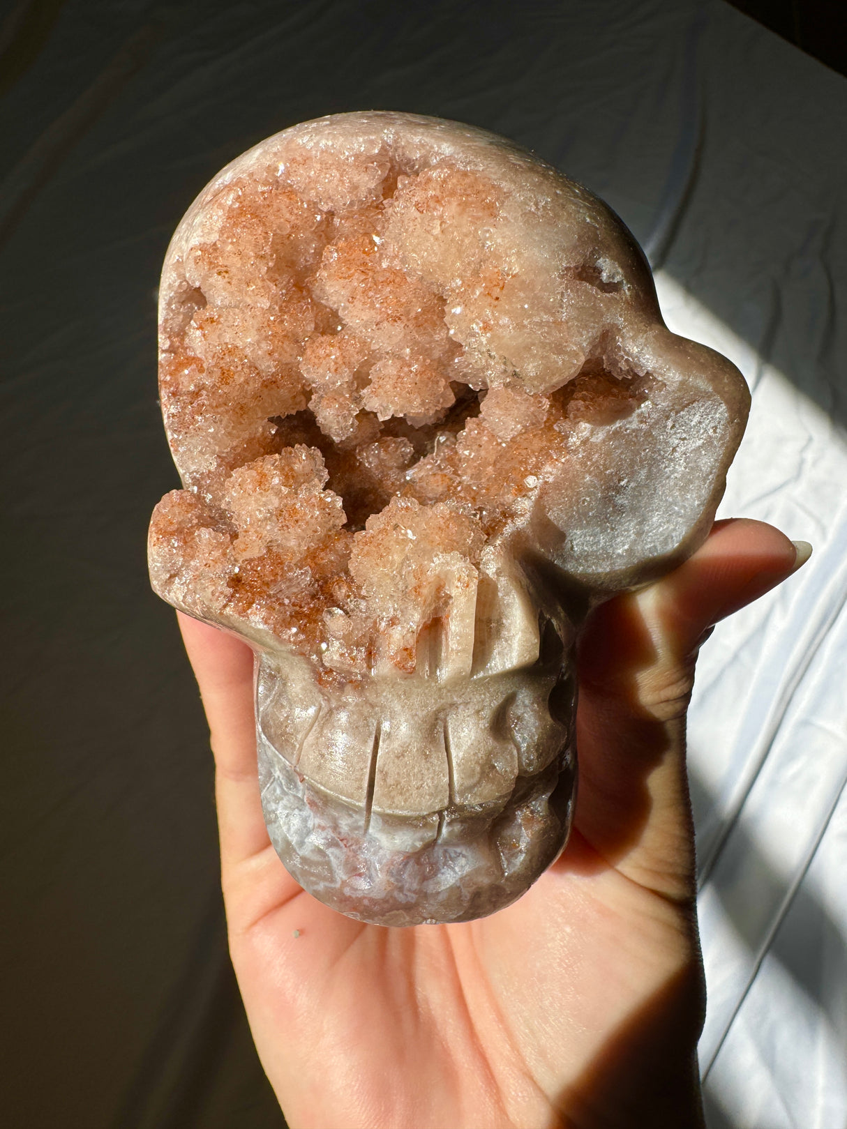 Hand Carved Druzy Pink Amethyst Skull