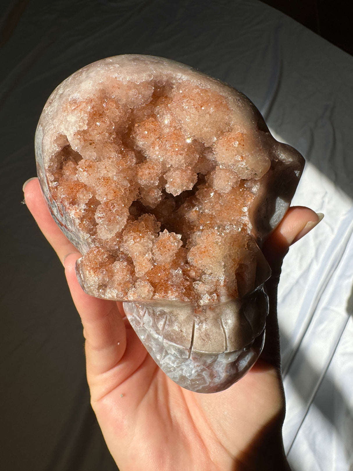 Hand Carved Druzy Pink Amethyst Skull