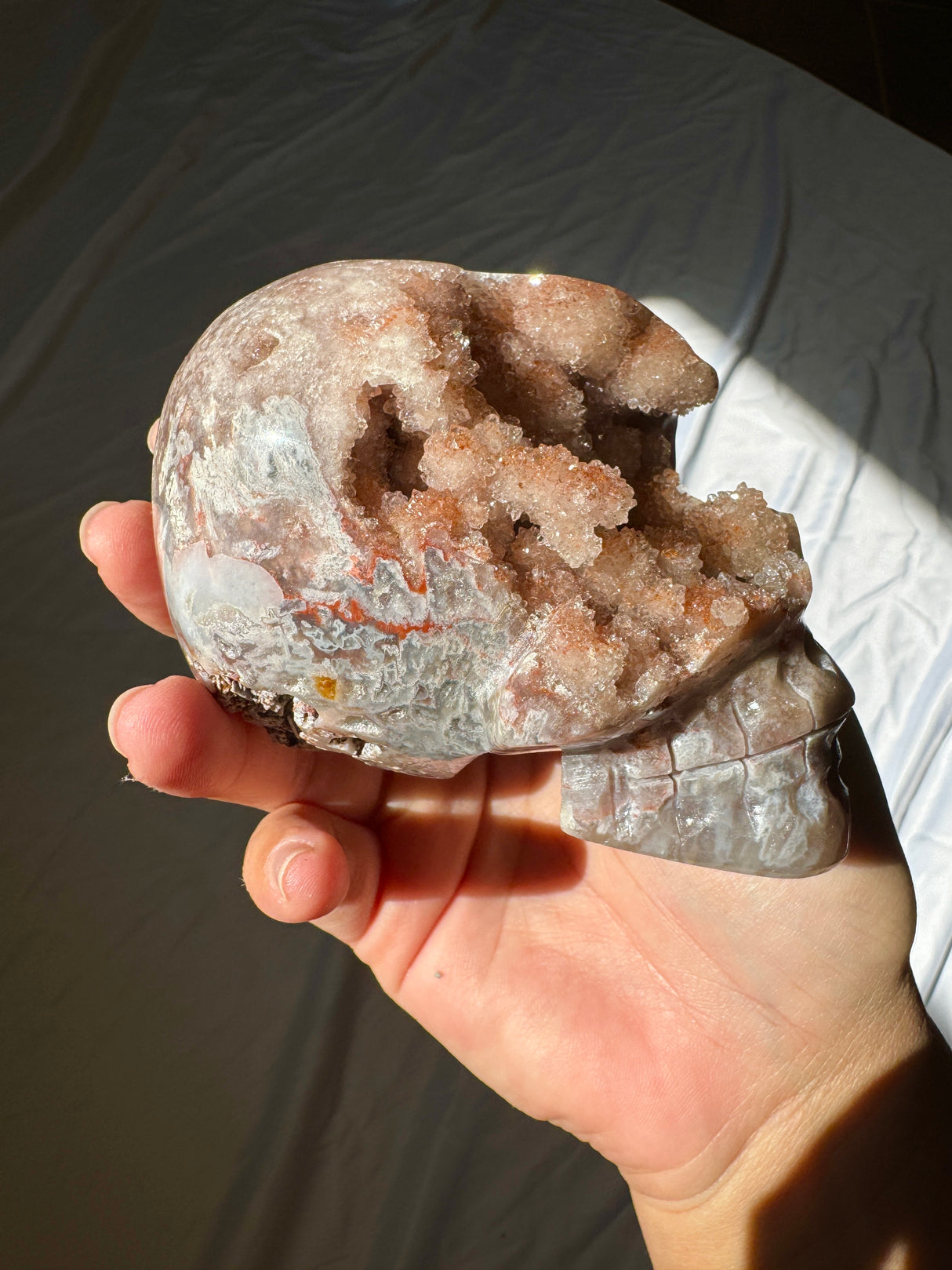 Hand Carved Druzy Pink Amethyst Skull