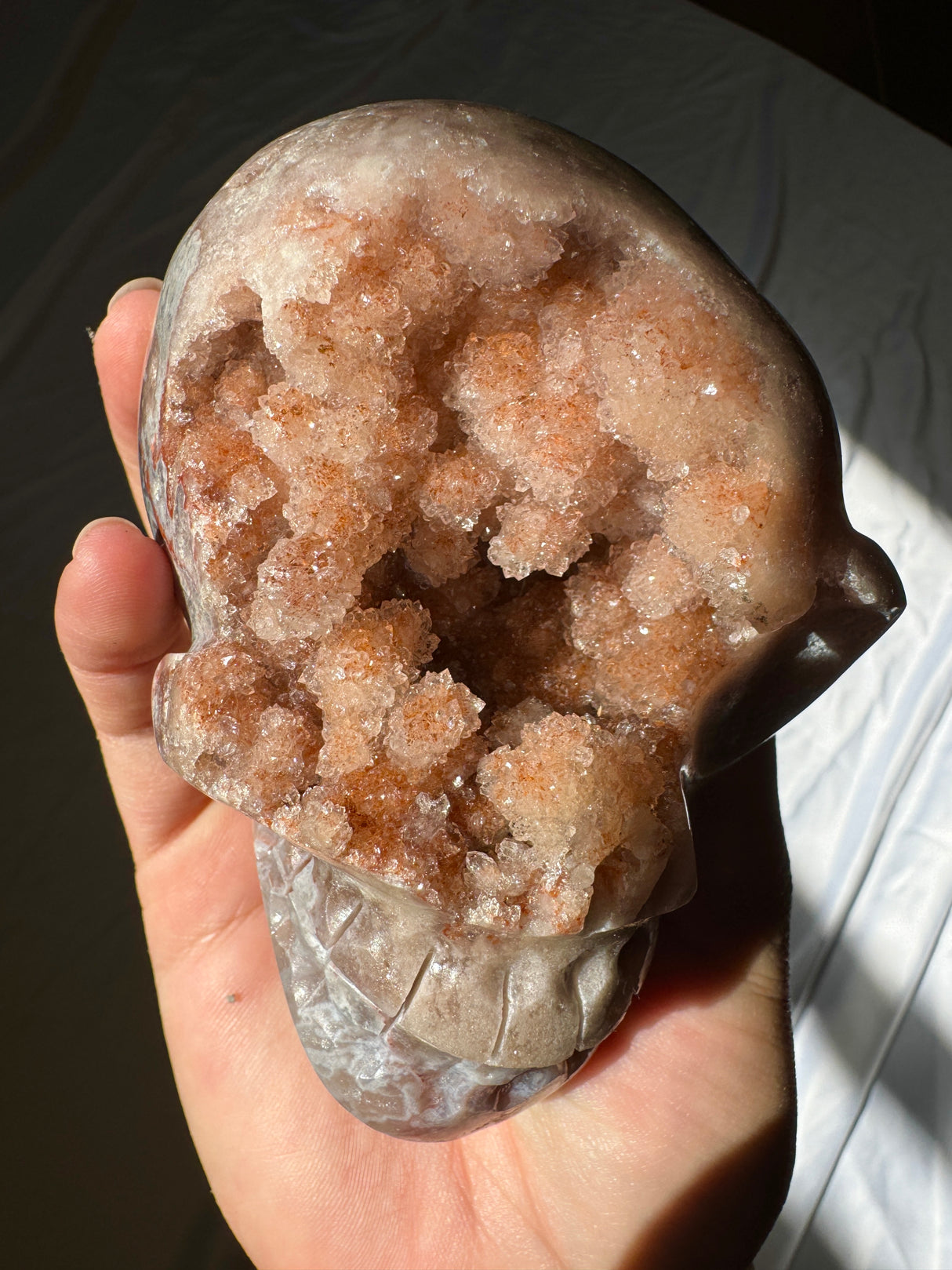 Hand Carved Druzy Pink Amethyst Skull