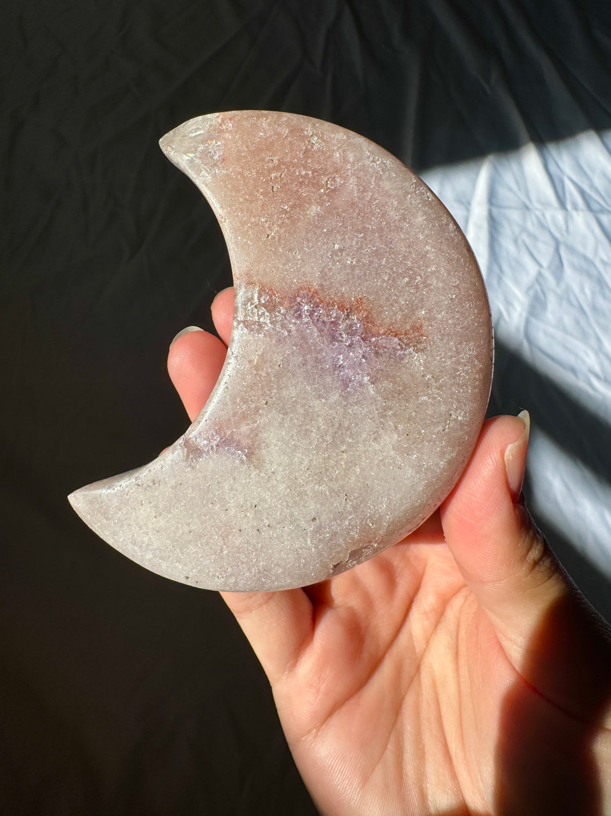Pink Amethyst Moon Carving