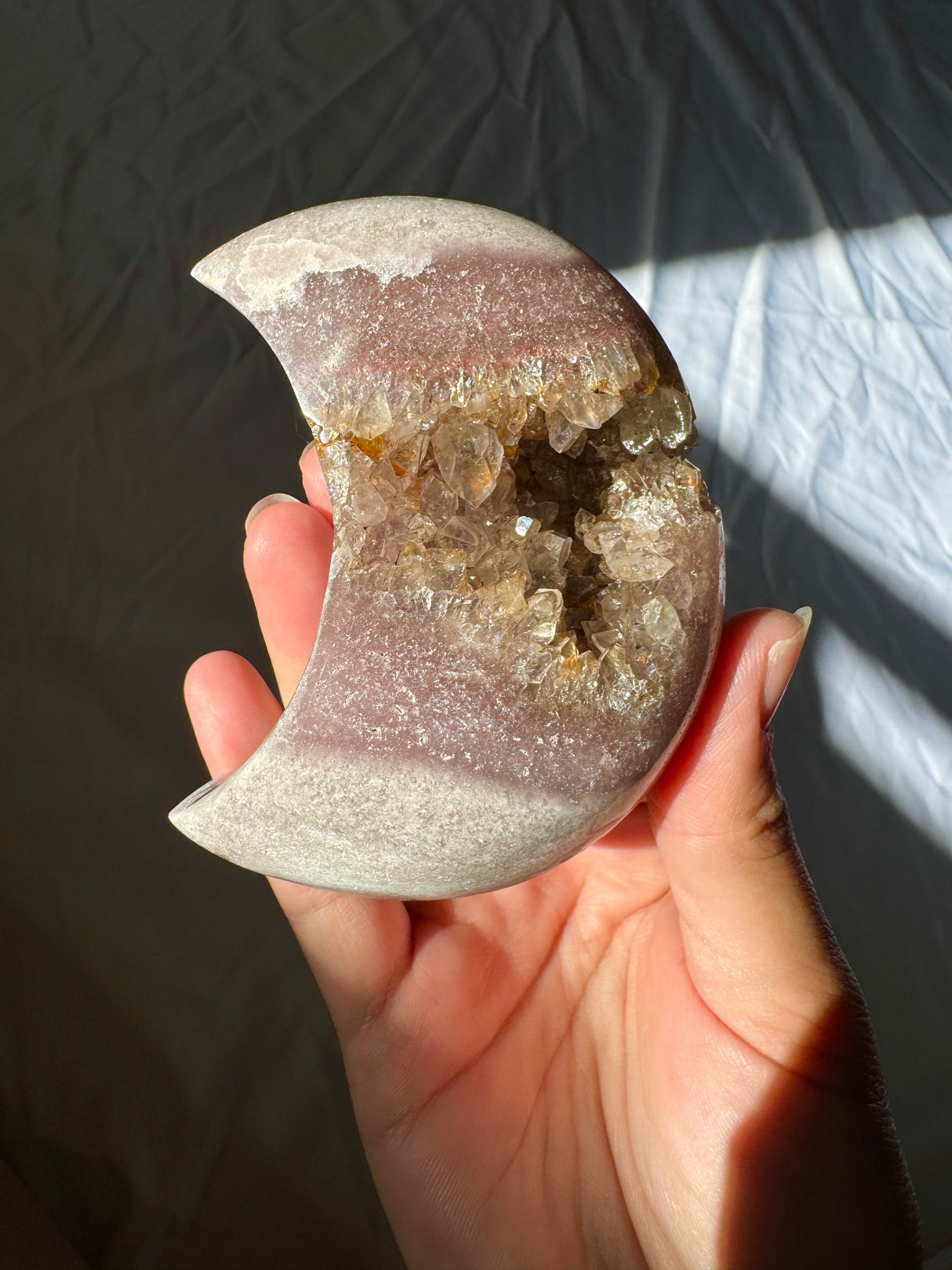 Pink Amethyst Moon Carving