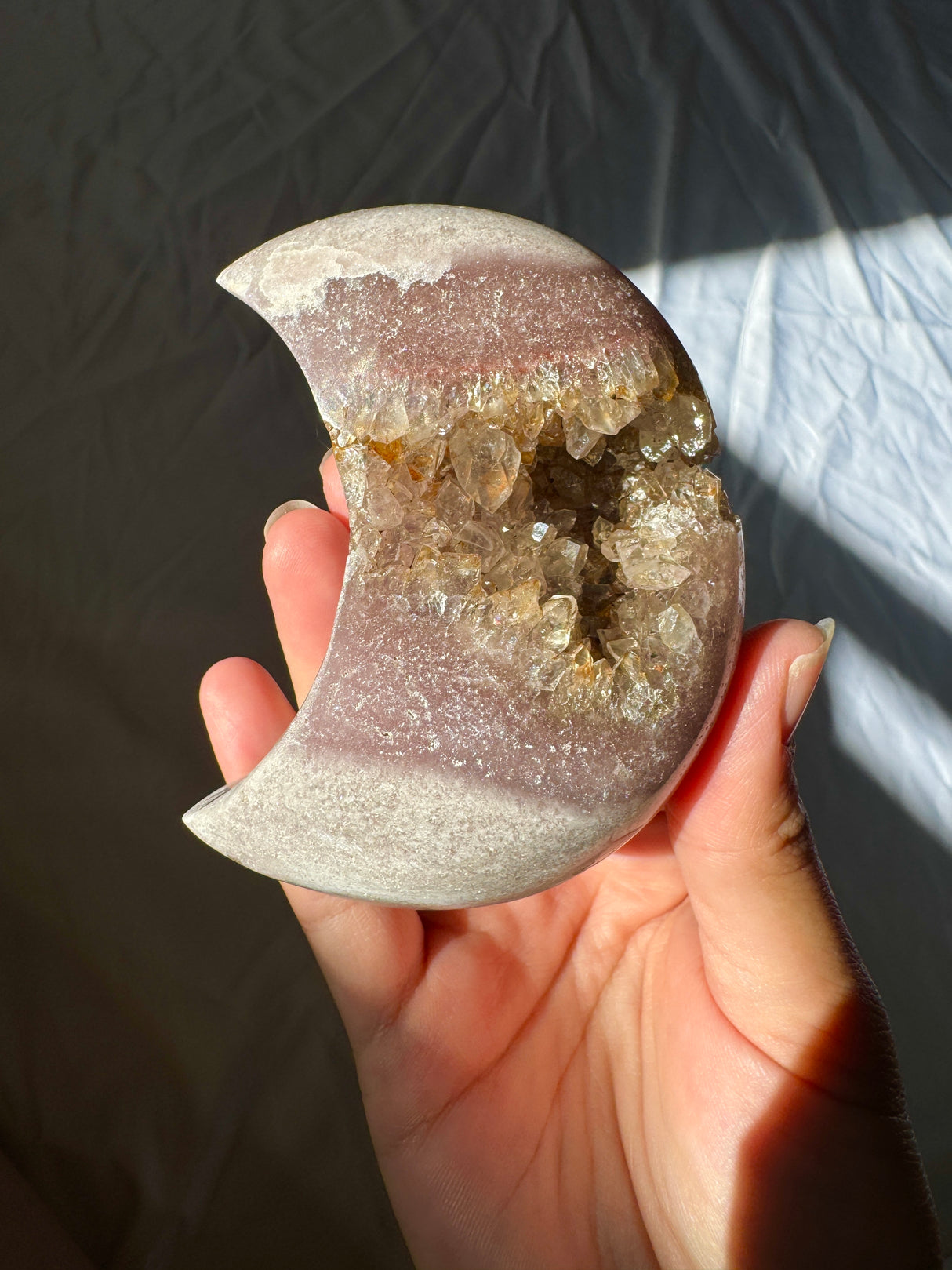 Pink Amethyst Moon Carving