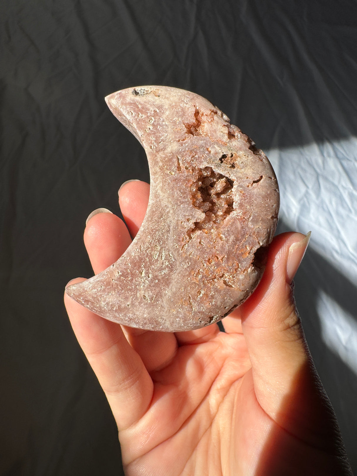 Pink Amethyst Moon Carving