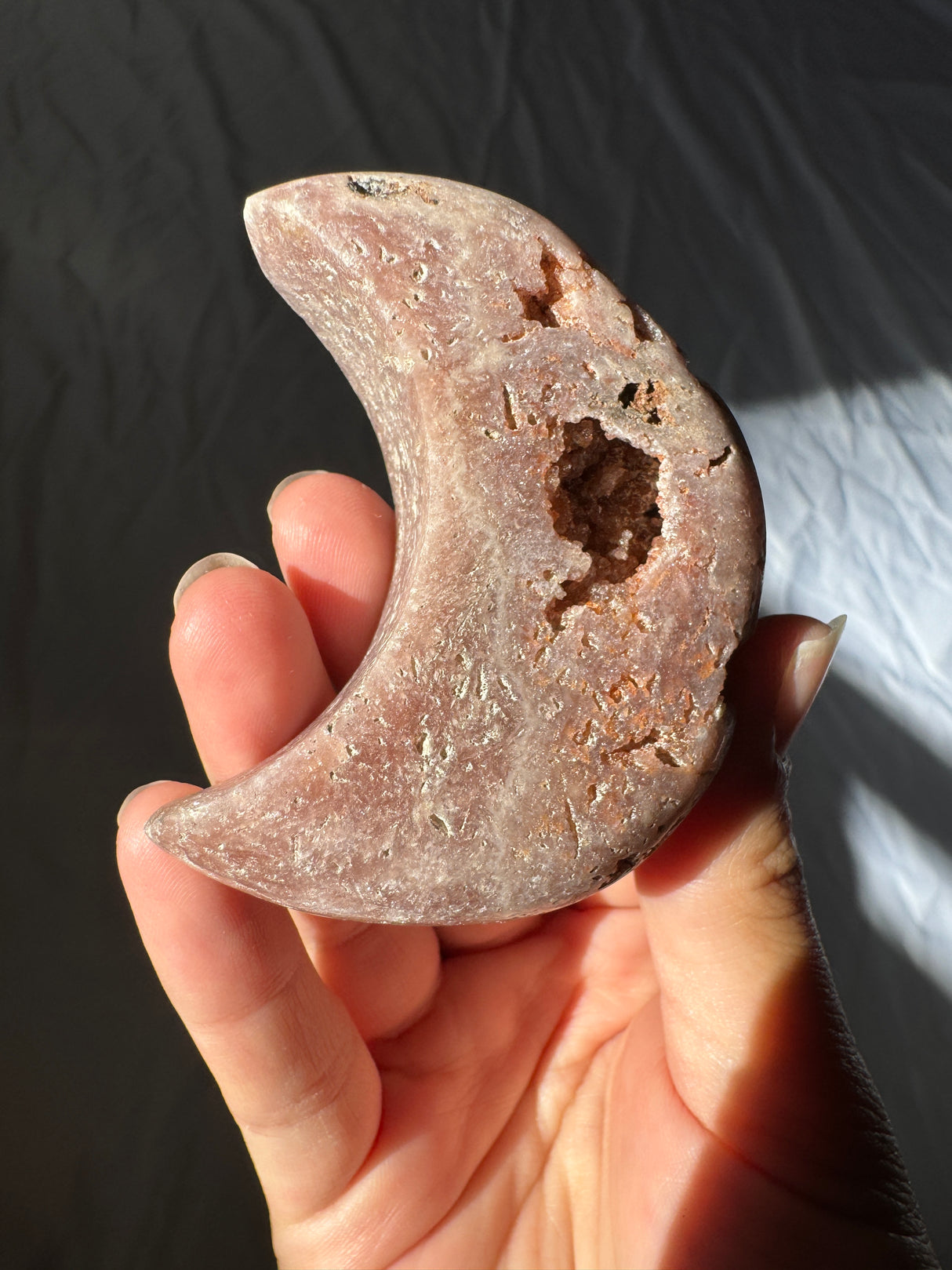 Pink Amethyst Moon Carving