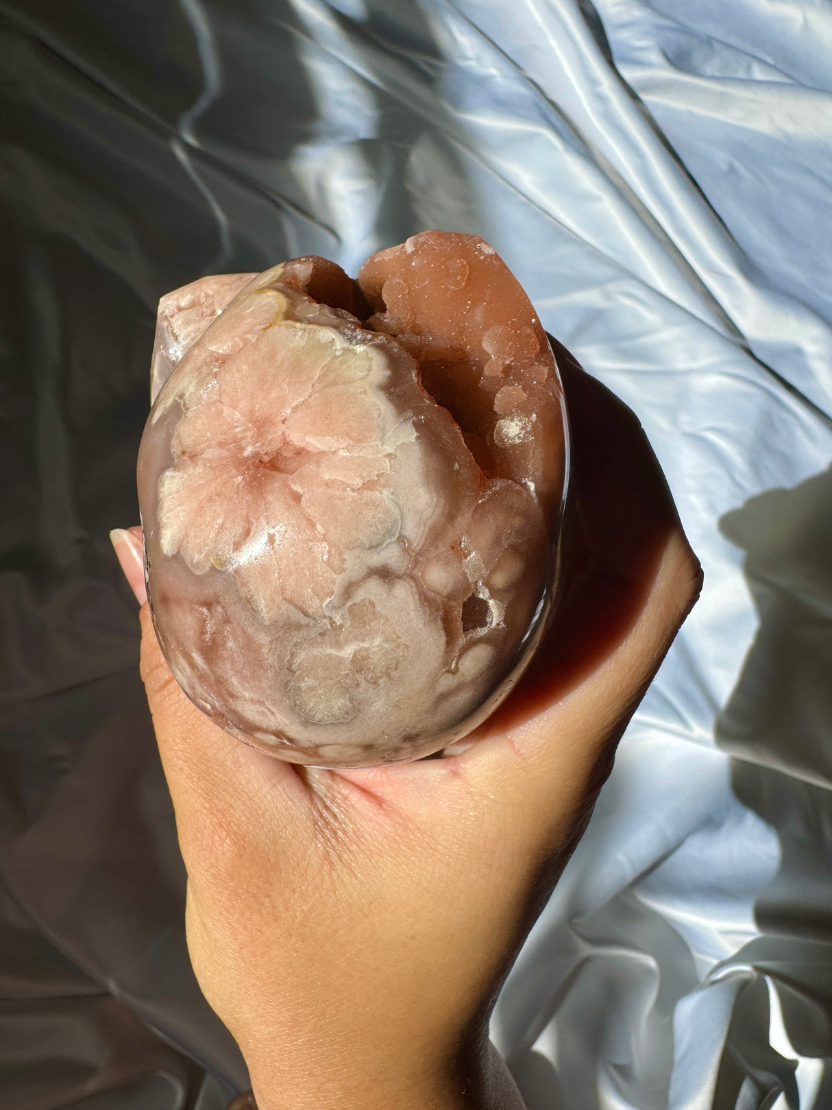 Hand Carved Druzy Pink Amethyst x Flower Agate Skull