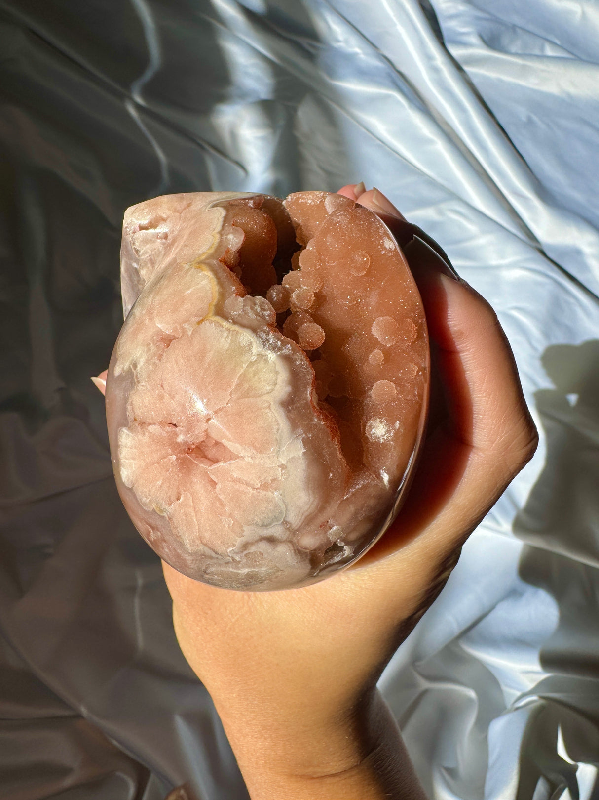 Hand Carved Druzy Pink Amethyst x Flower Agate Skull