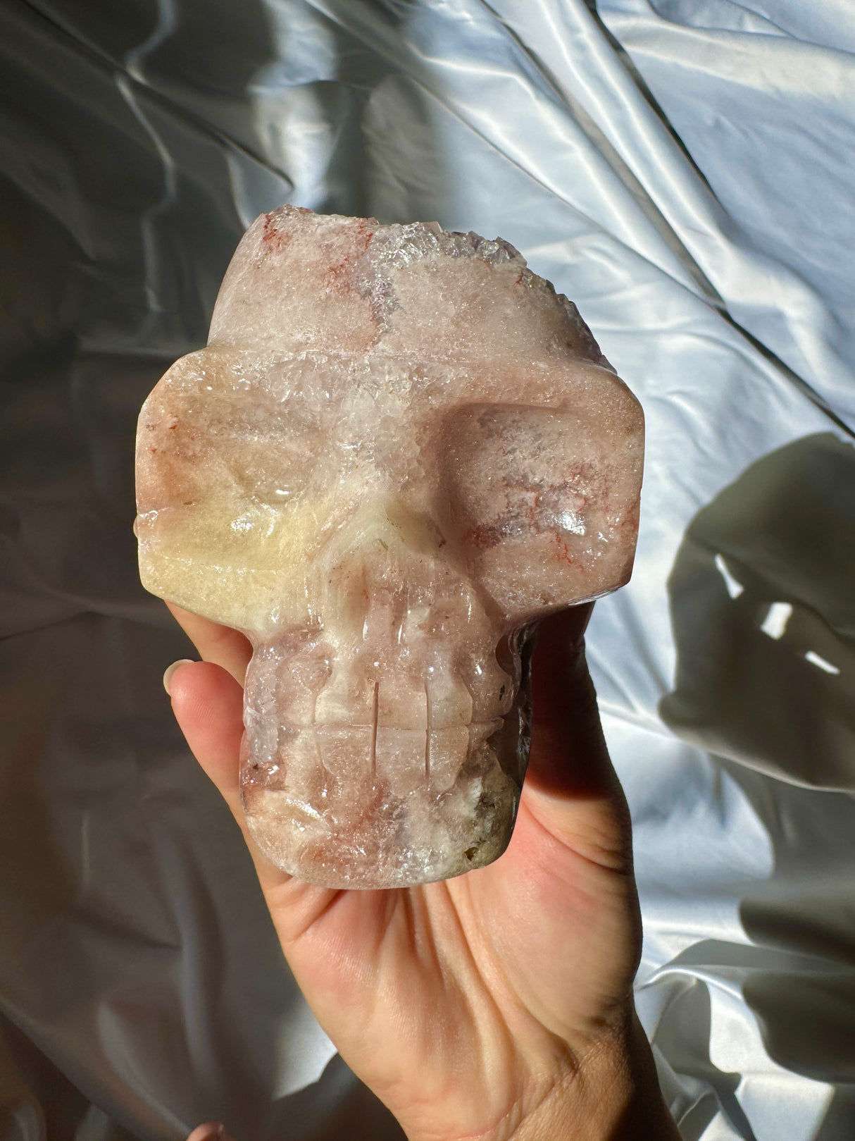 Hand Carved Druzy Pink Amethyst Skull