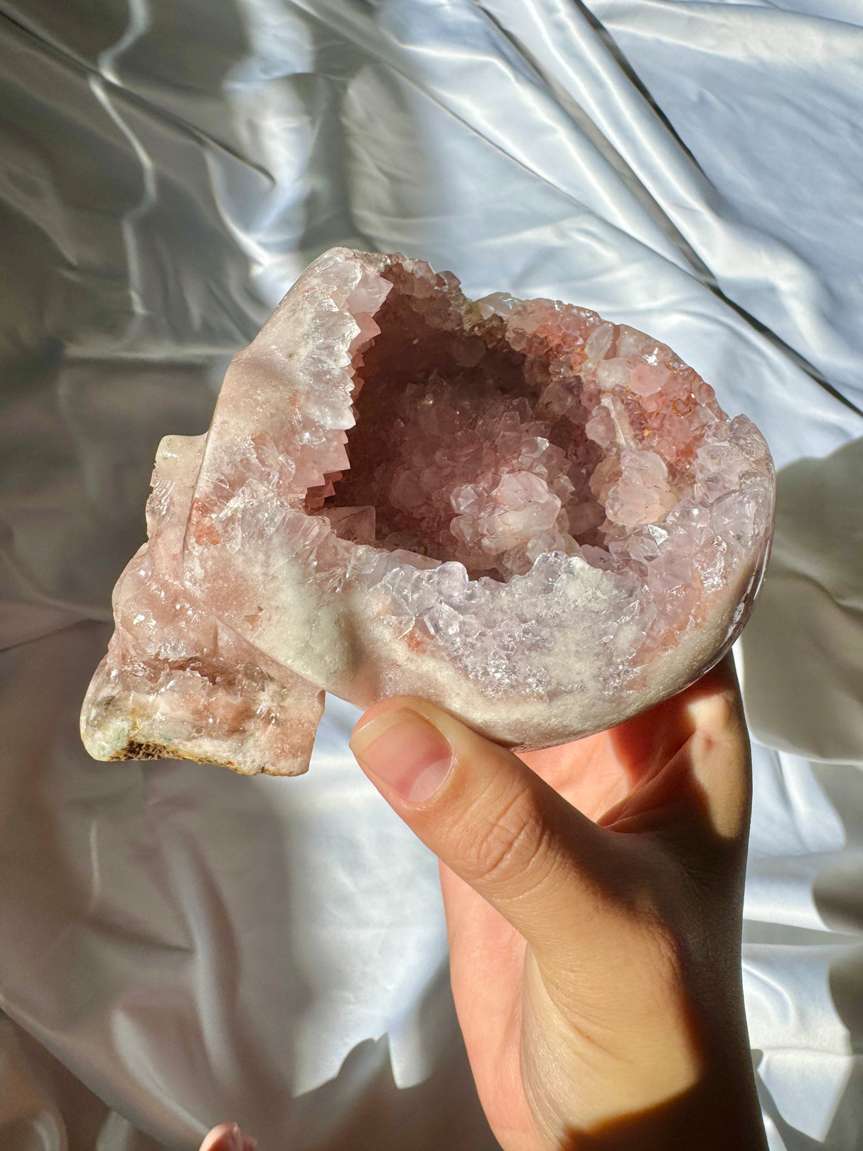 Hand Carved Druzy Pink Amethyst Skull