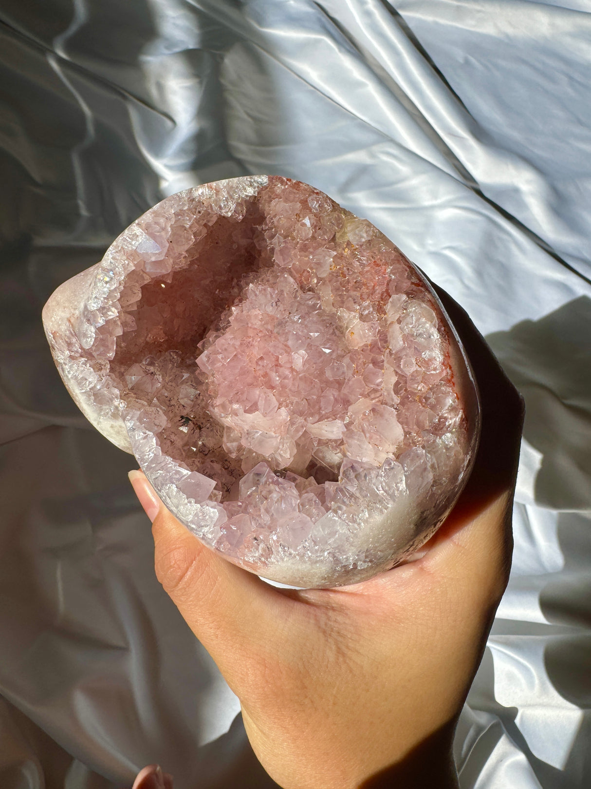 Hand Carved Druzy Pink Amethyst Skull