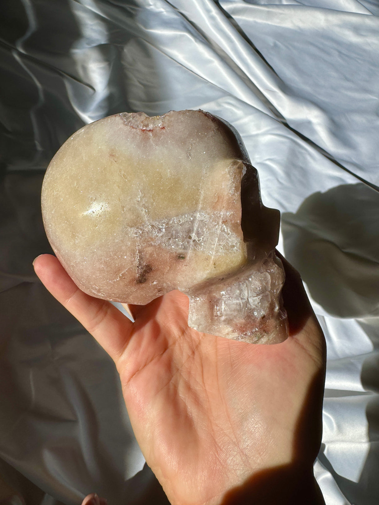 Hand Carved Druzy Pink Amethyst Skull