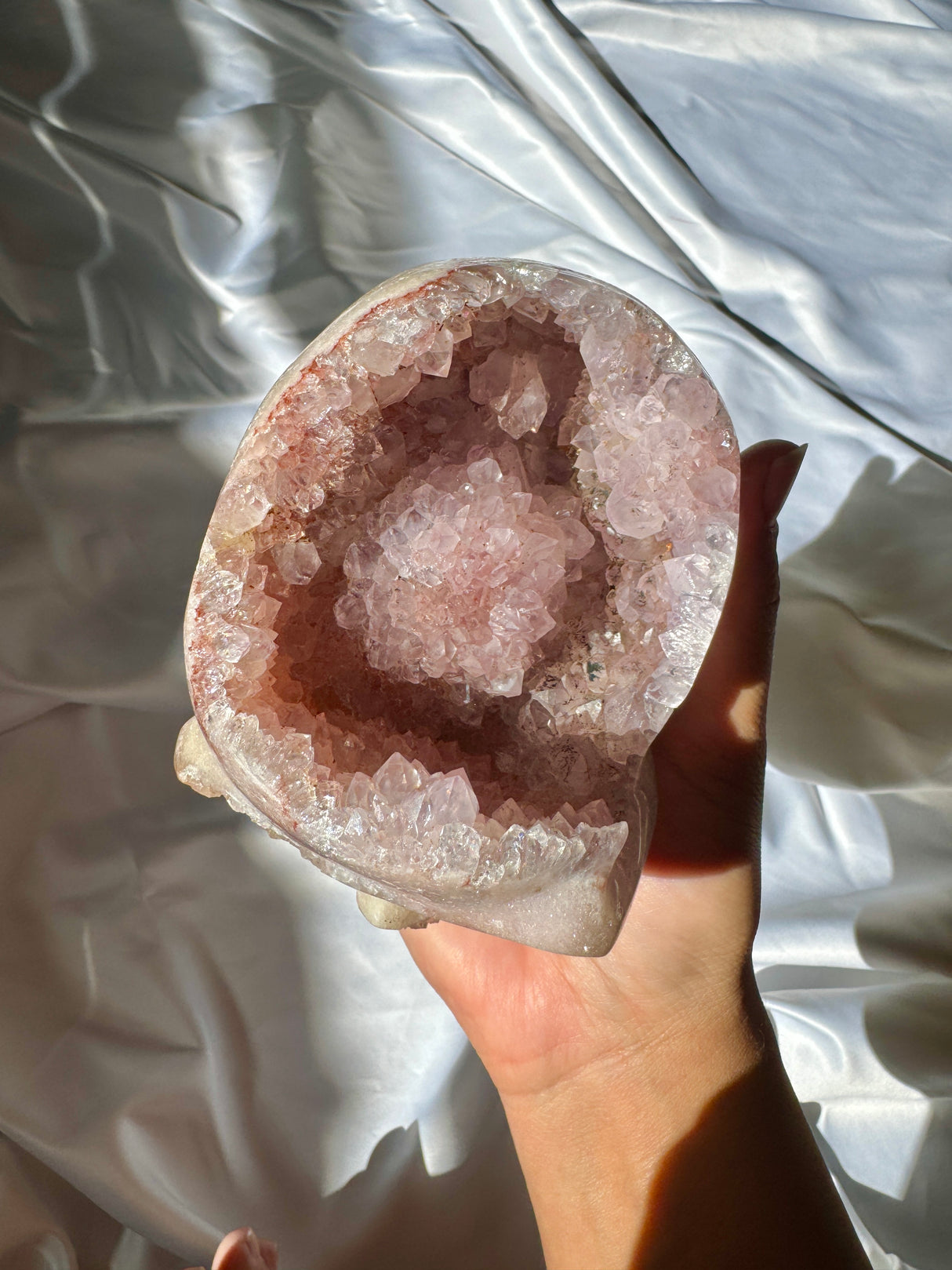 Hand Carved Druzy Pink Amethyst Skull