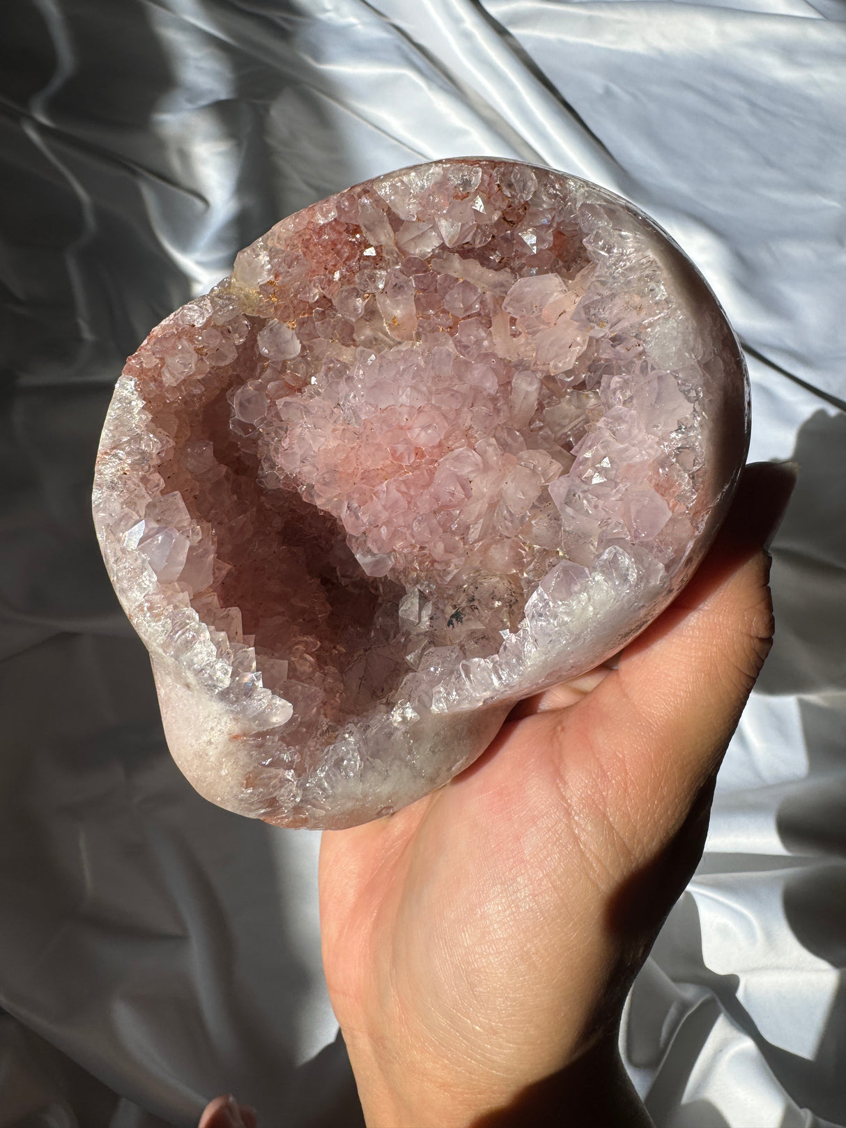 Hand Carved Druzy Pink Amethyst Skull