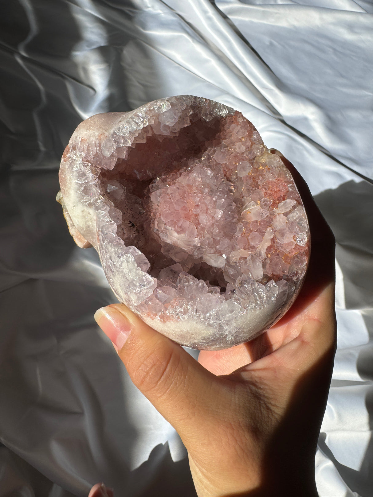 Hand Carved Druzy Pink Amethyst Skull