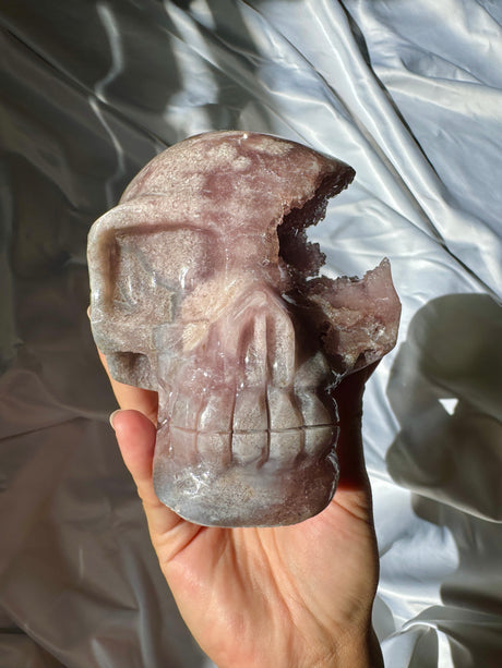 Hand Carved Druzy Pink Amethyst Skull