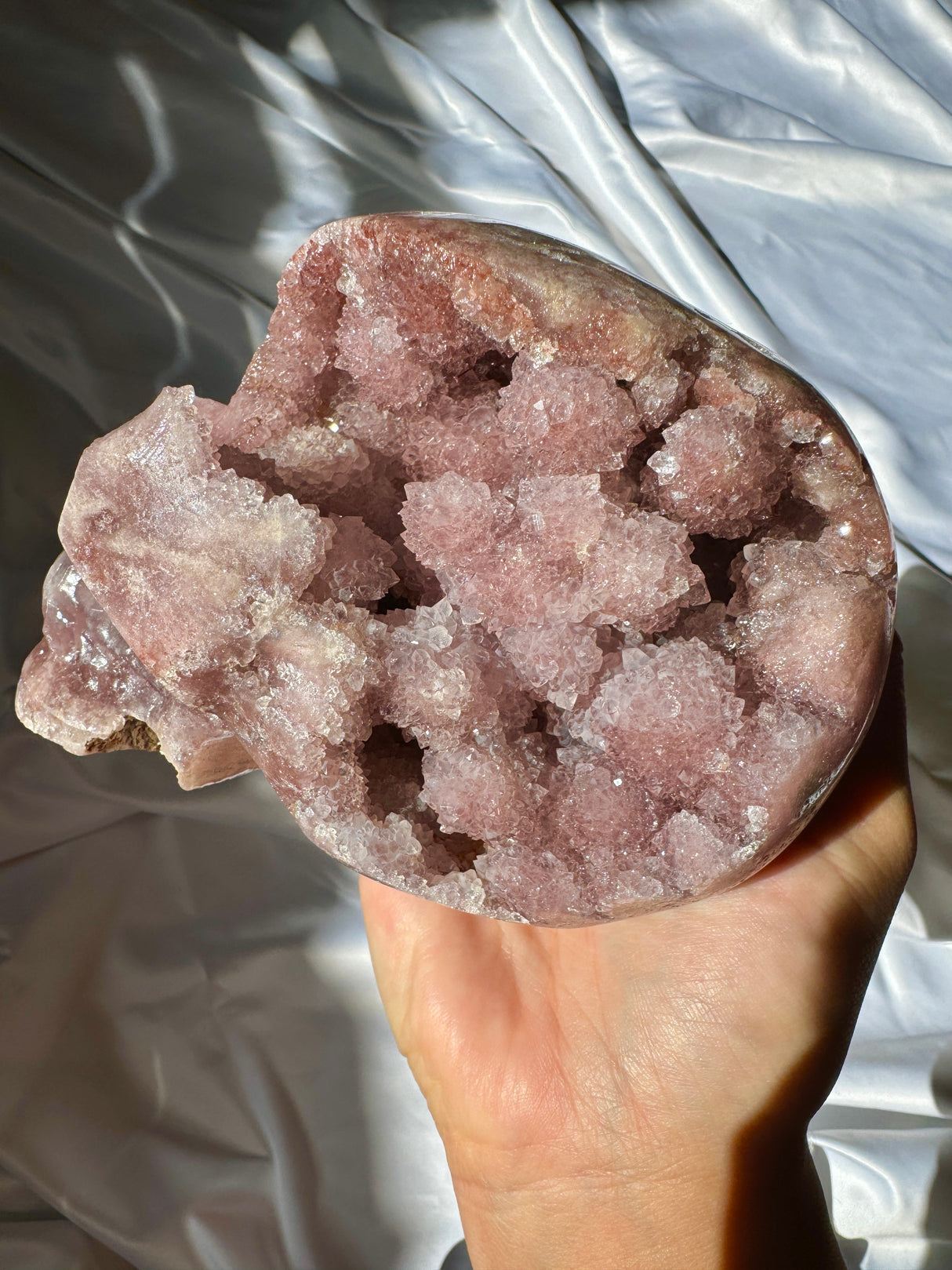 Hand Carved Druzy Pink Amethyst Skull